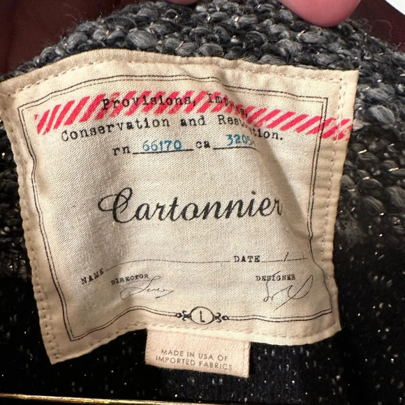 ANTHROPOLOGIE Cartonnier RARE! L Black Gray Tweed Snap Wool Blend Jacket RAW HEM - Picture 5 of 14